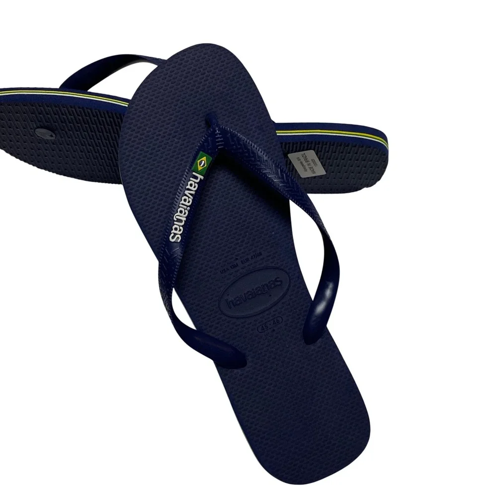 Havaianas Brasil Logo NavyBlue Flip Flops Mens‎ Size 13 USNWT